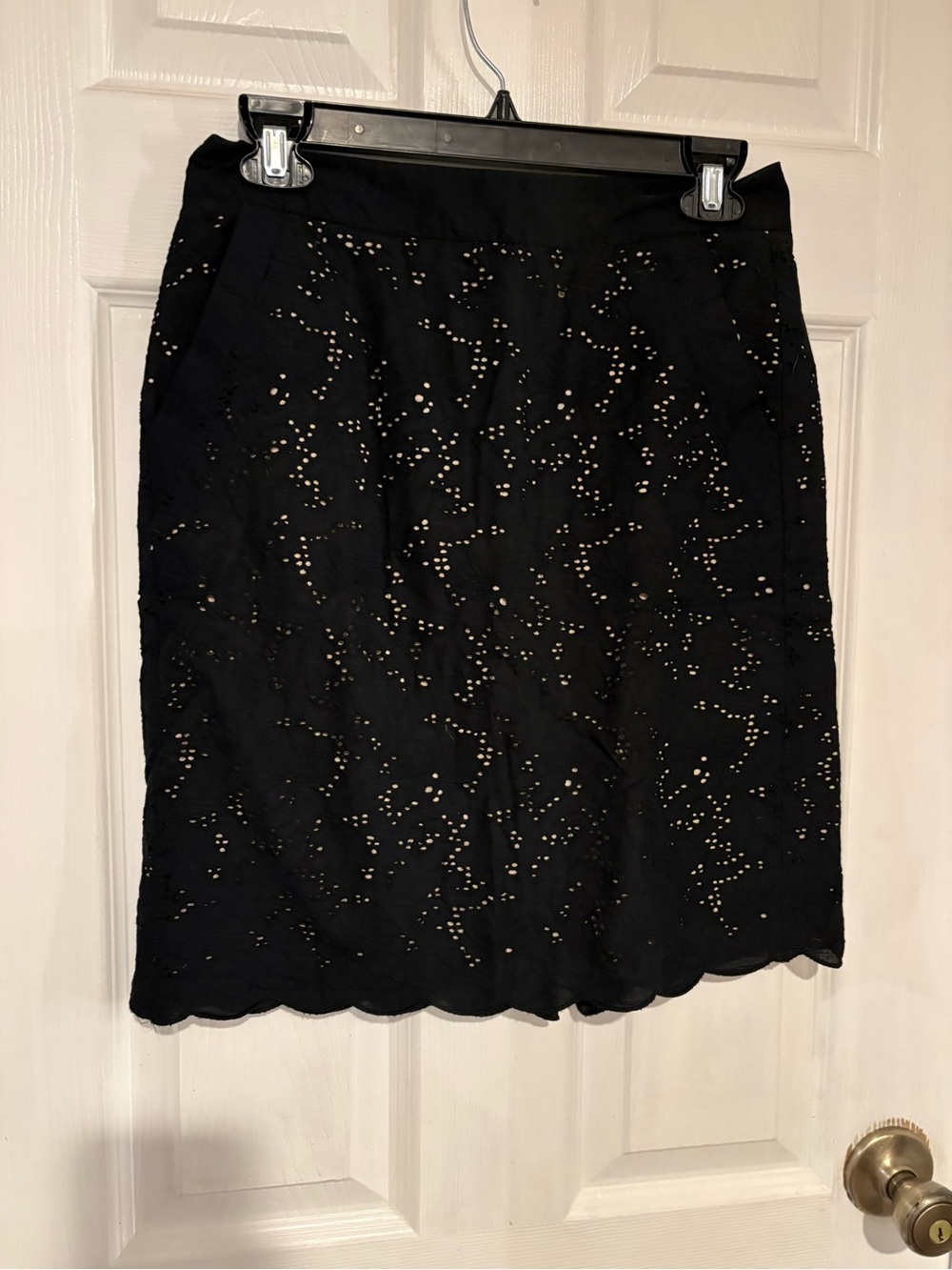 LOFT Black Eyelet Scallop Hem Pencil Skirt